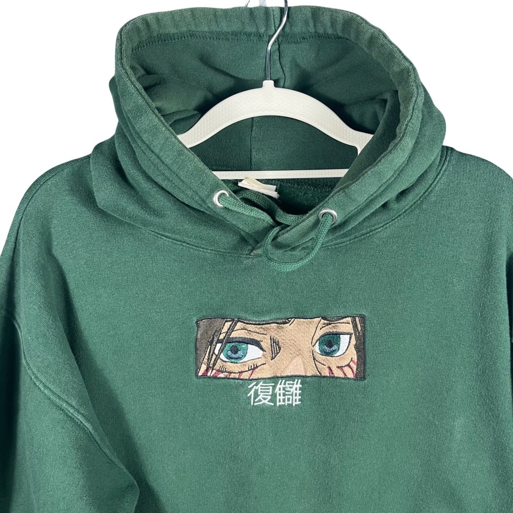 Knight Attack on Titan Hoodie Mens Large Green Eren Yeager Anime Embroidered